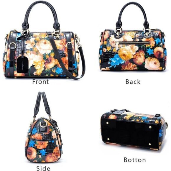 ⚡Women White Rose Genuine Leather Tote Handbag Clutch Purse Crossbody Bag - Picture 4 of 9